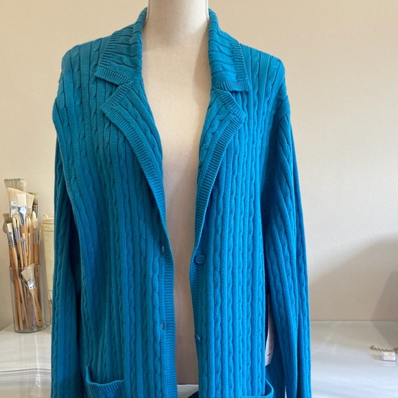 Cable Knit Collared Cardigan 2x 